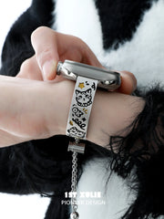 1ST XULIE "Graffit Kitten & Puppy" Kitten & Puppy Graffiti Charm Apple Watch Band in Platinum Plated - Texture View