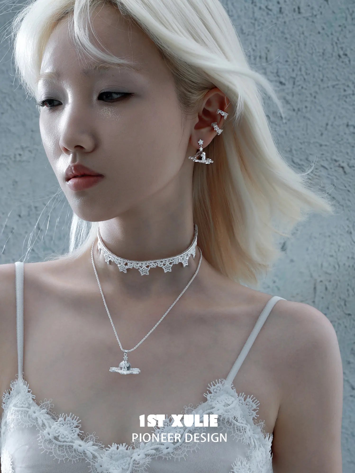 1ST XULIE Jewelry "STARLIGHT LACE" Lace Star Kitten Crystal Orb Statement Charm Pendant Necklace in Platinum Plated - Packaging View