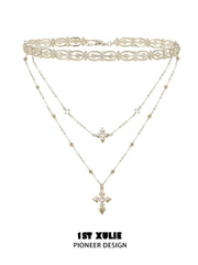 1ST XULIE Jewelry "Bastet" Layered Iris Pendant Necklace in Light Gold Plated Brass - Lifestyle Shot