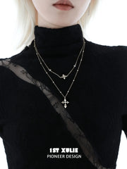 1ST XULIE Jewelry "Bastet" Layered Iris Pendant Necklace in Light Gold Plated Brass - Side View