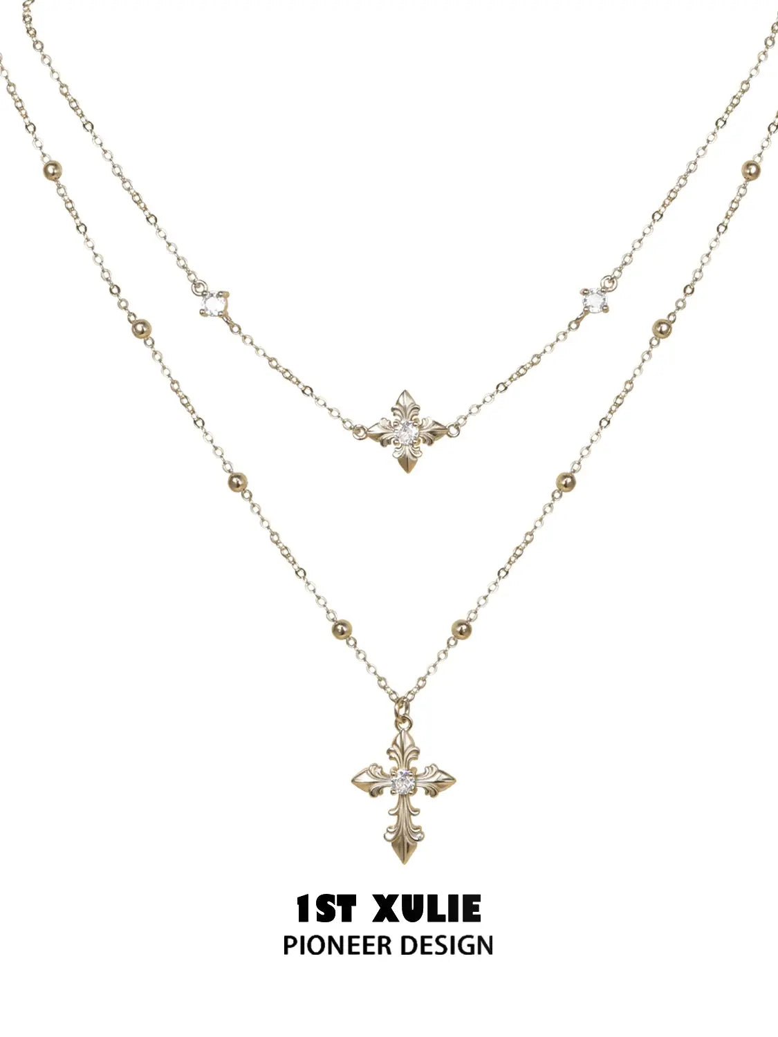 1ST XULIE Jewelry "Bastet" Layered Iris Pendant Necklace in Light Gold Plated Brass - Size Comparison