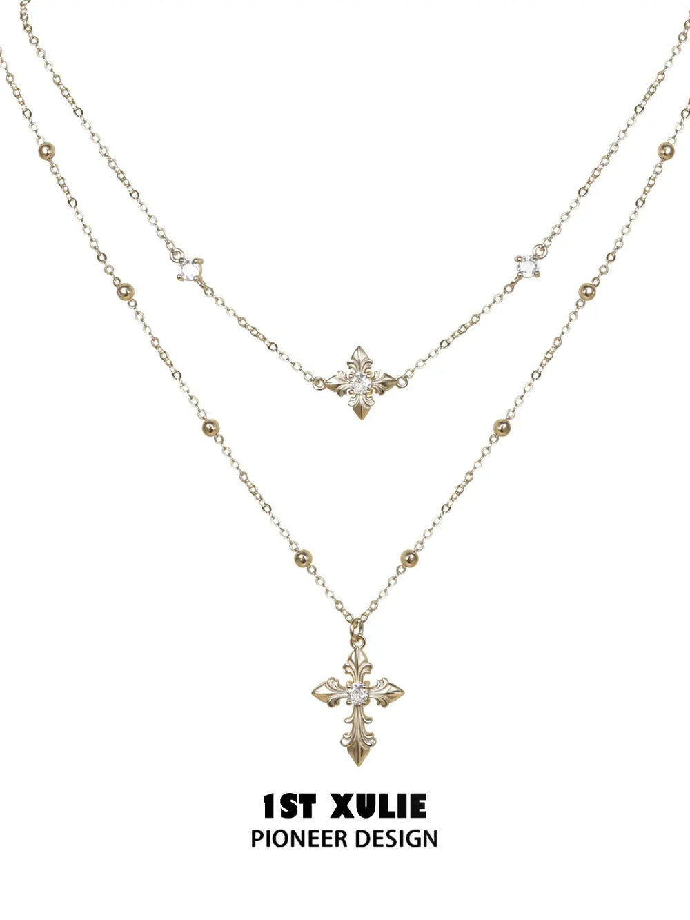 1ST XULIE Jewelry "Bastet" Layered Iris Pendant Necklace in Light Gold Plated Brass - Size Comparison
