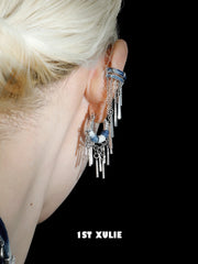 1ST XULIE Jewelry "MIAO" Miao Ethnic Tassel Ear Cuffs in Platinum Plated - Detail Shot