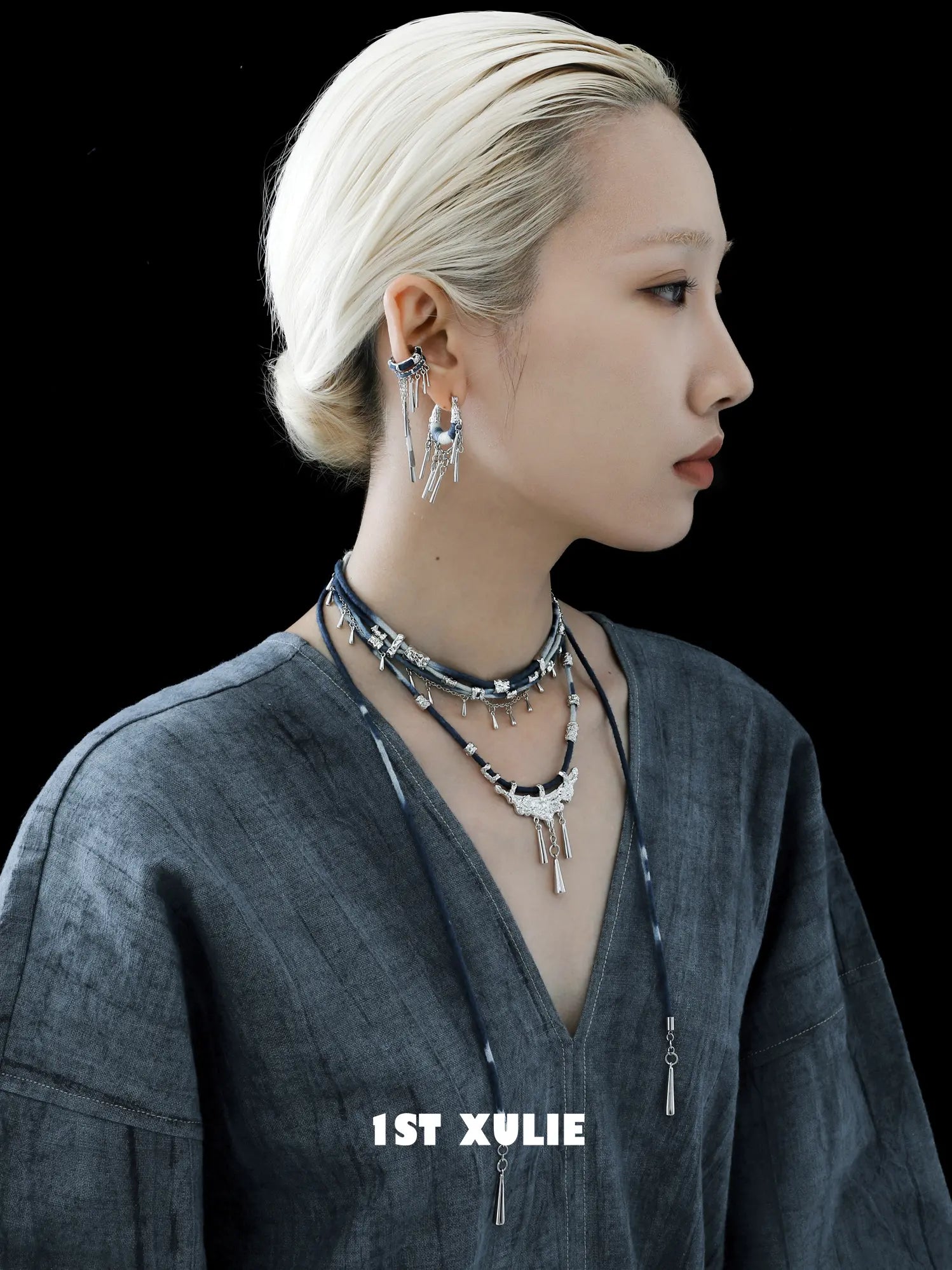 1ST XULIE Jewelry "MIAO" Miao Ethnic Tassel Ear Cuffs in Platinum Plated - Product View