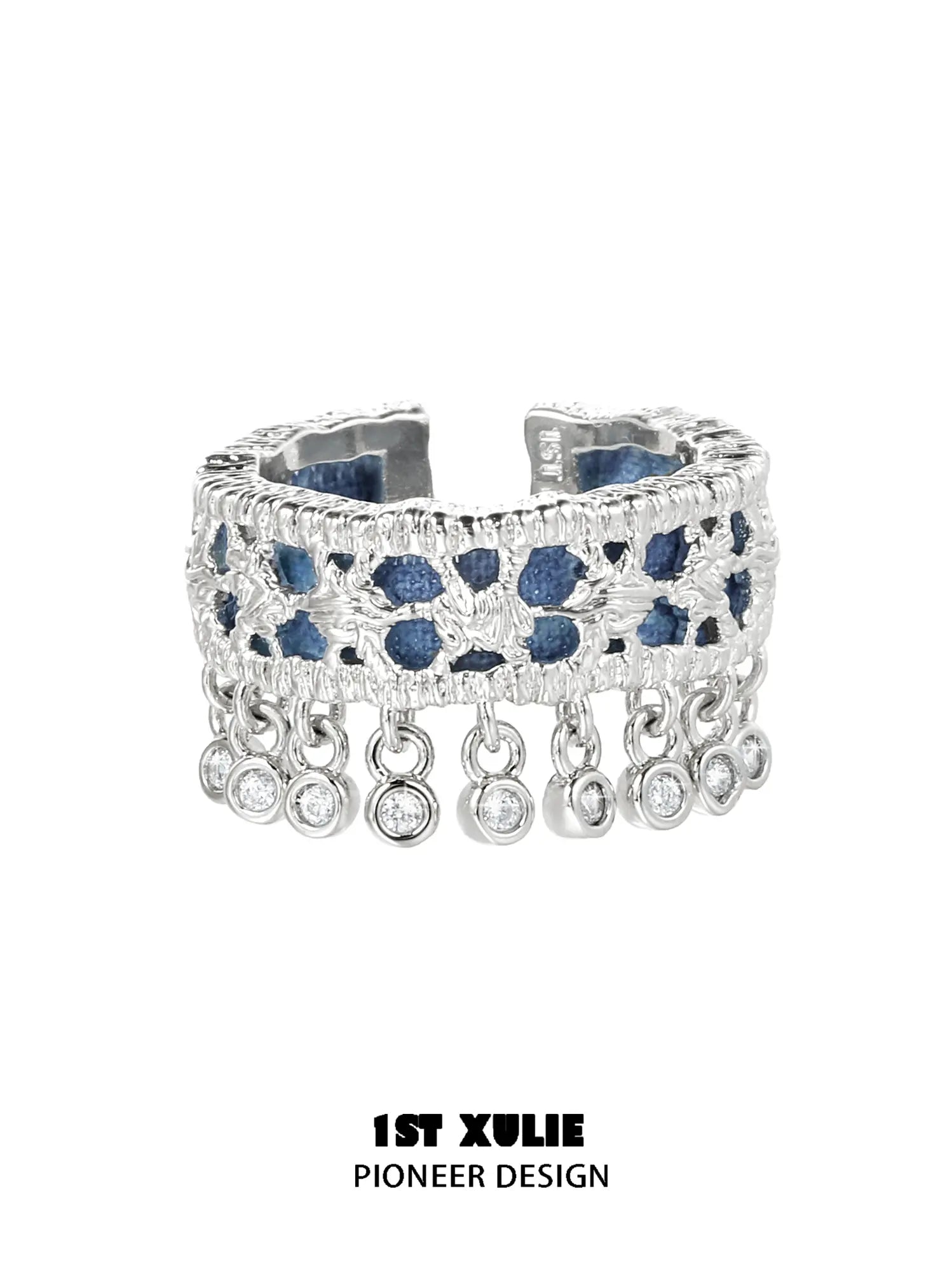 1ST XULIE Jewelry "MIAO" Miao Tribal Tie-Dye Statement Adjustable Ring in 925 Sterling Silver - Angle 2