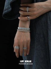 1ST XULIE Jewelry "MIAO" Miao Tribal Tie-Dye Statement Adjustable Ring in 925 Sterling Silver - Detail Shot
