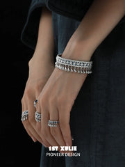 1ST XULIE Jewelry "MIAO" Miao Tribal Tie-Dye Statement Adjustable Ring in 925 Sterling Silver - On Model Close Up