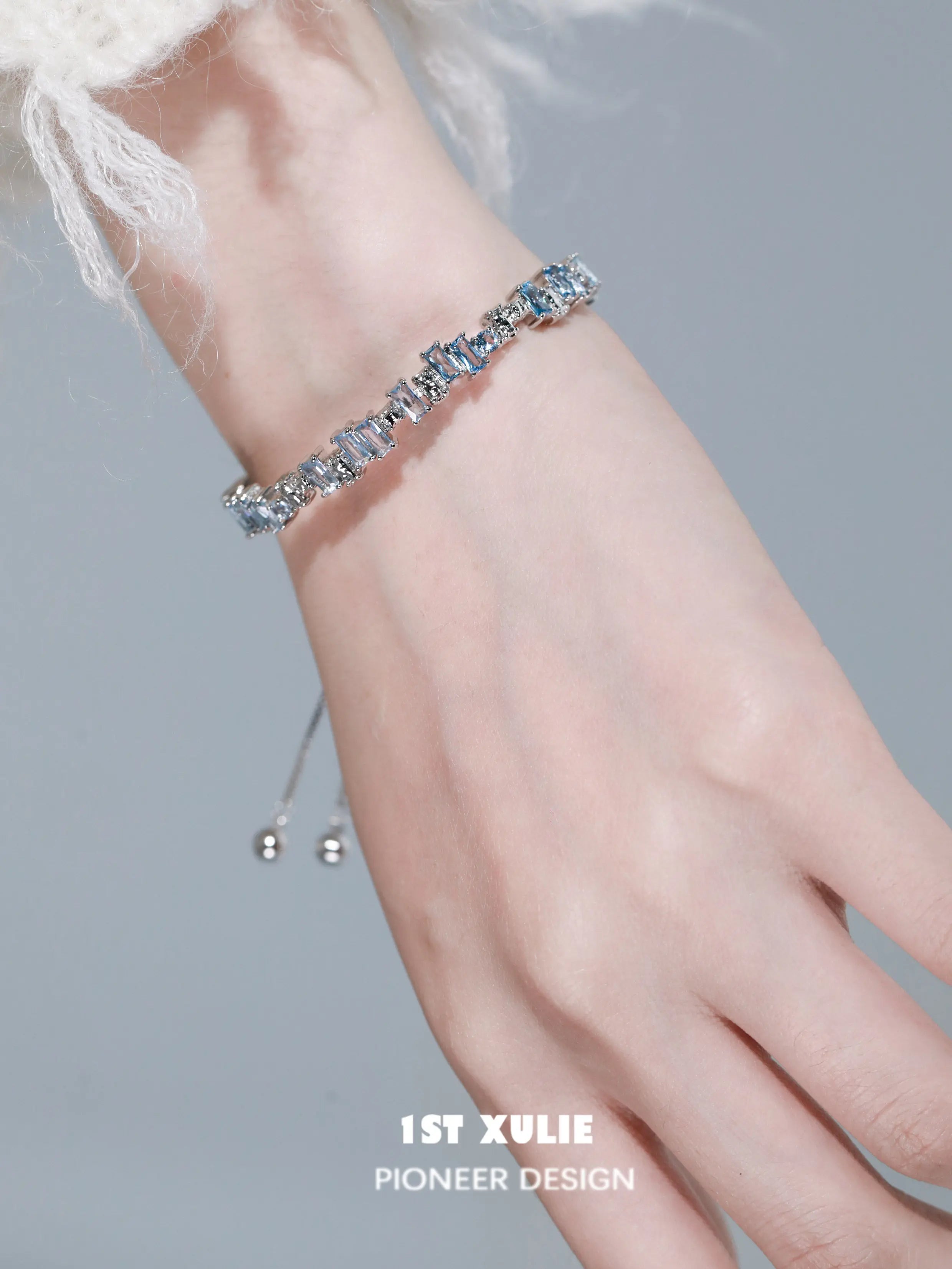 1ST XULIE Jewelry "THE SEA" Ocean Blue Icelandic Starry Adjustable Bracelet in Platinum Plated - Alternate Angle