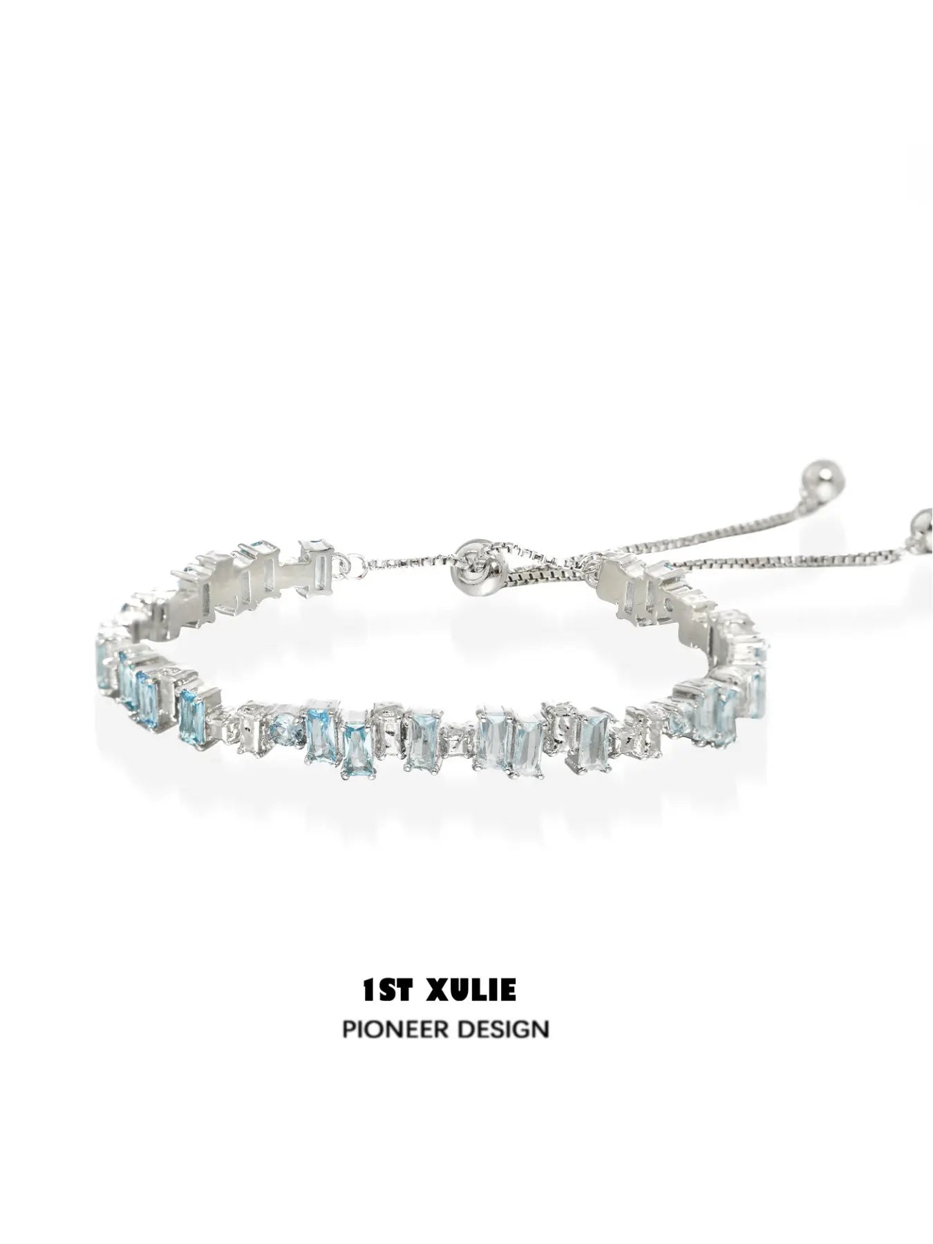 1ST XULIE Jewelry "THE SEA" Ocean Blue Icelandic Starry Adjustable Bracelet in Platinum Plated - Product View