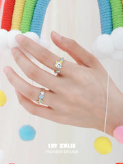 1ST XULIE Jewelry "RAINBOW CAT" Adjustable Rainbow Enamel Cat Paw Ring in 925 Sterling Silver - Detail Shot