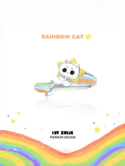 1ST XULIE Jewelry "RAINBOW CAT" Adjustable Rainbow Enamel Cat Paw Ring in 925 Sterling Silver - Lifestyle Shot