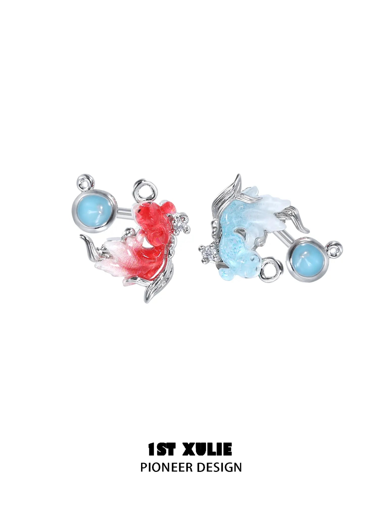 1ST XULIE Jewelry "THE SEA" Handcrafted Resin Summer Goldfish Stud Earrings in Brass and Resin - Size Comparison