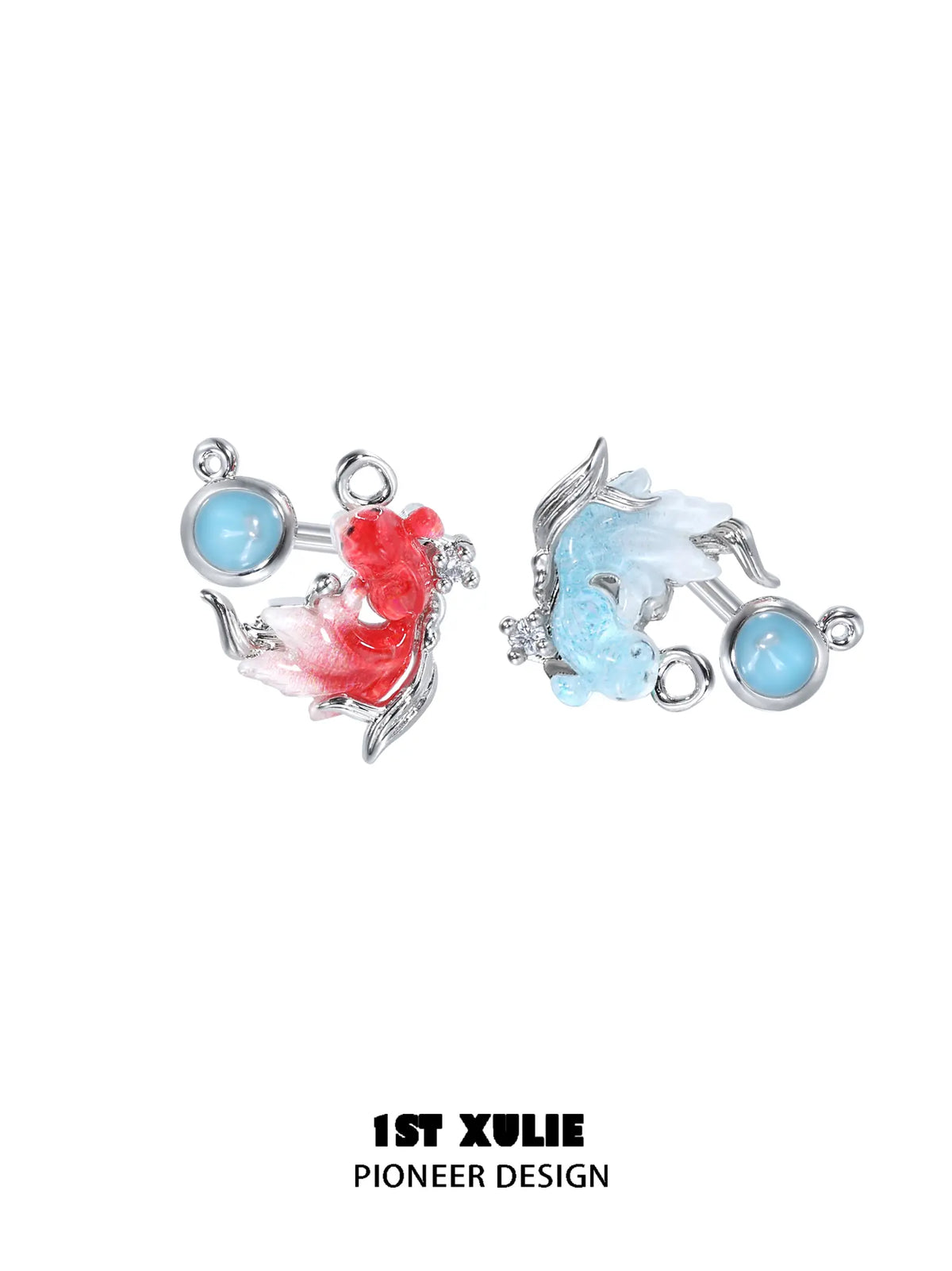 1ST XULIE Jewelry "THE SEA" Handcrafted Resin Summer Goldfish Stud Earrings in Brass and Resin - Size Comparison