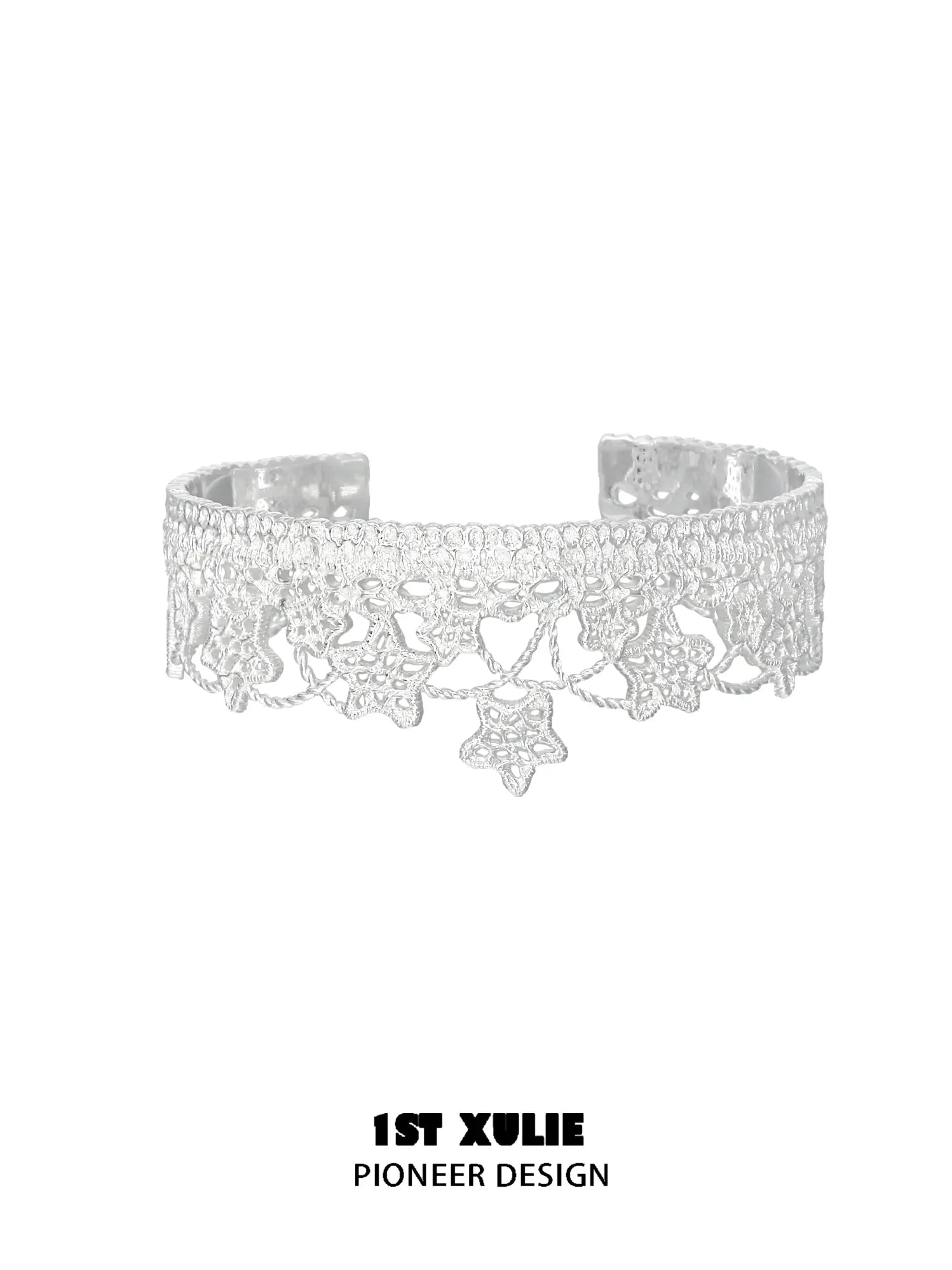 1ST XULIE Jewelry "STARLIGHT LACE" Rococo Star Lace Bangle in Platinum Plated - Lifestyle Shot