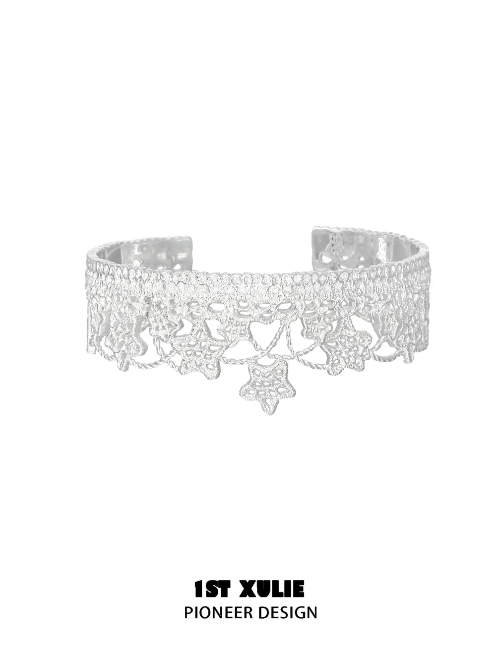 1ST XULIE Jewelry "STARLIGHT LACE" Rococo Star Lace Bangle in Platinum Plated - Lifestyle Shot