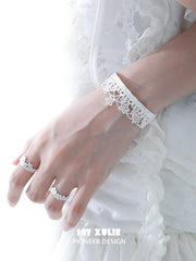 1ST XULIE Jewelry "STARLIGHT LACE" Rococo Star Lace Bangle in Platinum Plated - On Model Close Up