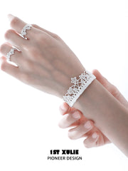 1ST XULIE Jewelry "STARLIGHT LACE" Rococo Star Lace Bangle in Platinum Plated - Side View