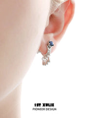 1ST XULIE Jewelry "MIAO" Ethnic Dangle Sodalite Crescent Drop Earrings in Platinum Plated - Angle 1