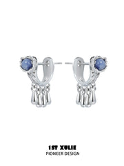 1ST XULIE Jewelry "MIAO" Ethnic Dangle Sodalite Crescent Drop Earrings in Platinum Plated - Angle 2