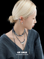 1ST XULIE Jewelry "MIAO" Ethnic Dangle Sodalite Crescent Drop Earrings in Platinum Plated - Detail Shot