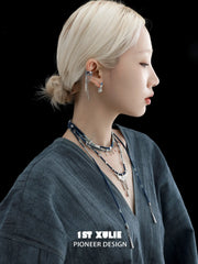 1ST XULIE Jewelry "MIAO" Ethnic Dangle Sodalite Crescent Drop Earrings in Platinum Plated - Product View