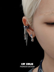 1ST XULIE Jewelry "MIAO" Ethnic Dangle Sodalite Crescent Drop Earrings in Platinum Plated - Texture Detail