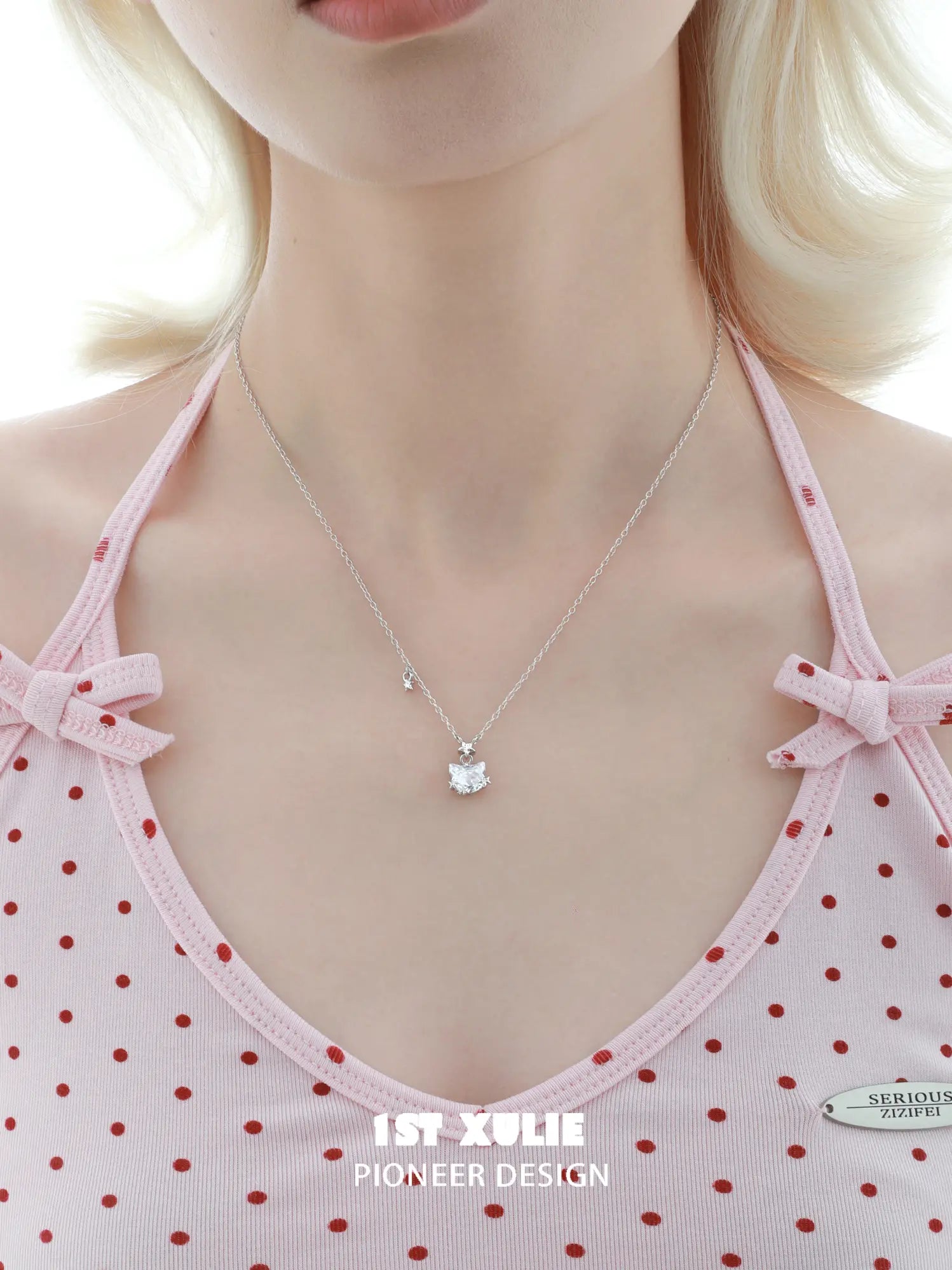 1ST XULIE Jewelry "Rainbow Cat" Sparkling Cat Pendant Necklace in 925 Sterling Silver - Angle View 1