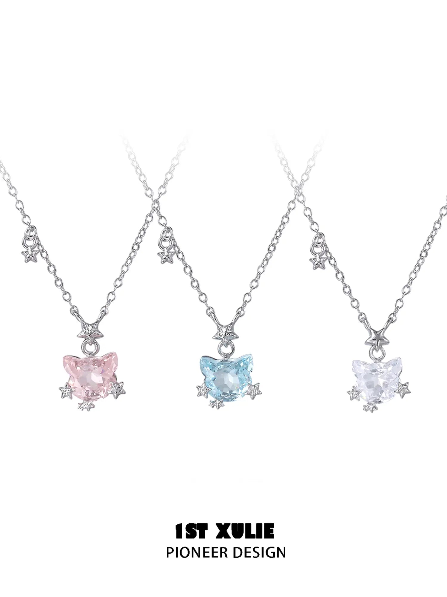 1ST XULIE Jewelry "Rainbow Cat" Sparkling Cat Pendant Necklace in 925 Sterling Silver - Lifestyle Shot