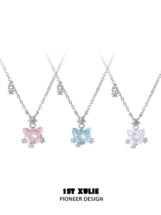 1ST XULIE Jewelry "Rainbow Cat" Sparkling Cat Pendant Necklace in 925 Sterling Silver - Lifestyle Shot