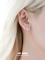 1ST XULIE Jewelry "Rainbow Cat" Sparkling Zirconia Cat Stud Earrings in 925 Sterling Silver - Angle View 2