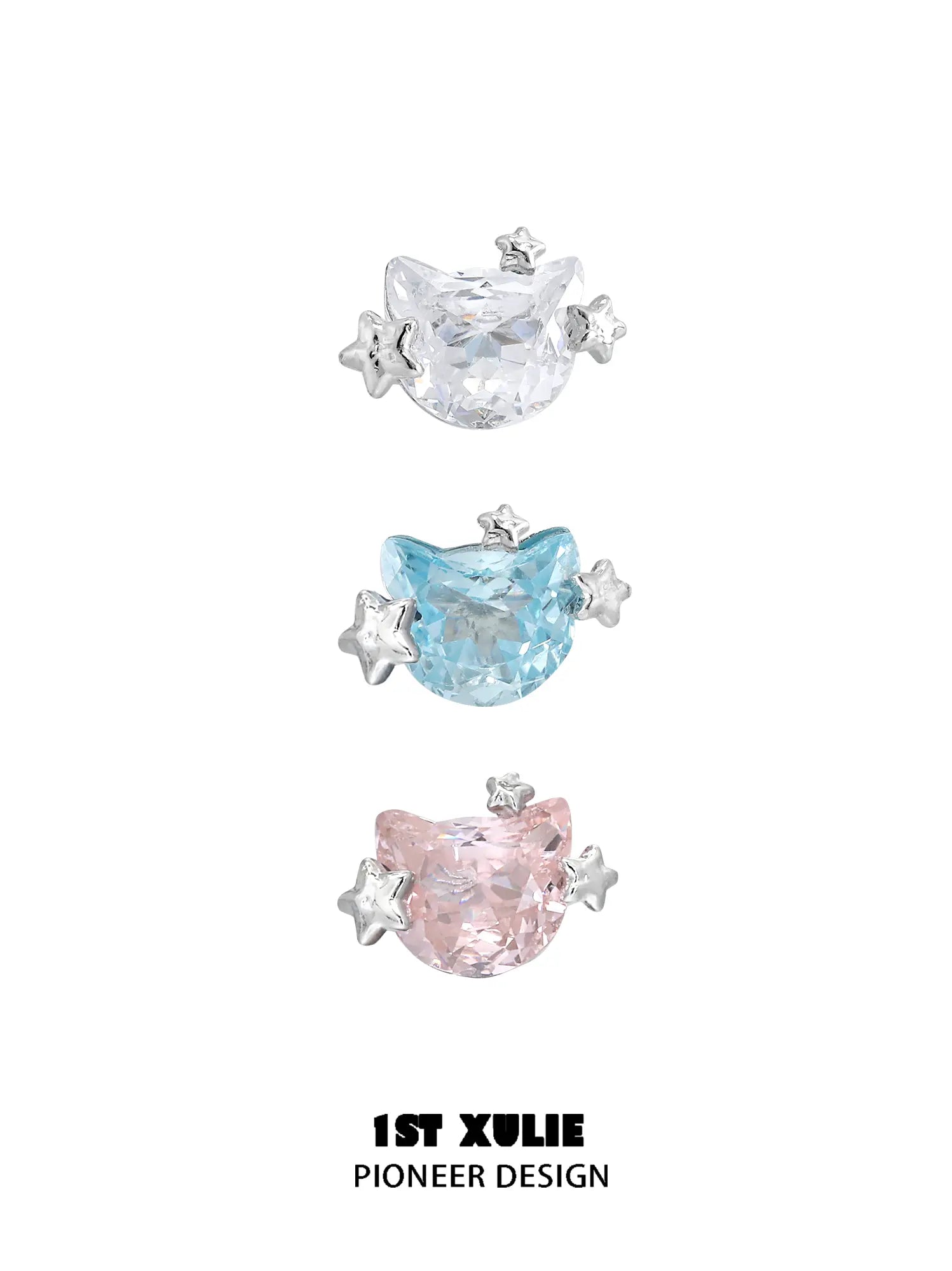 1ST XULIE Jewelry "Rainbow Cat" Sparkling Zirconia Cat Stud Earrings in 925 Sterling Silver - Lifestyle Shot
