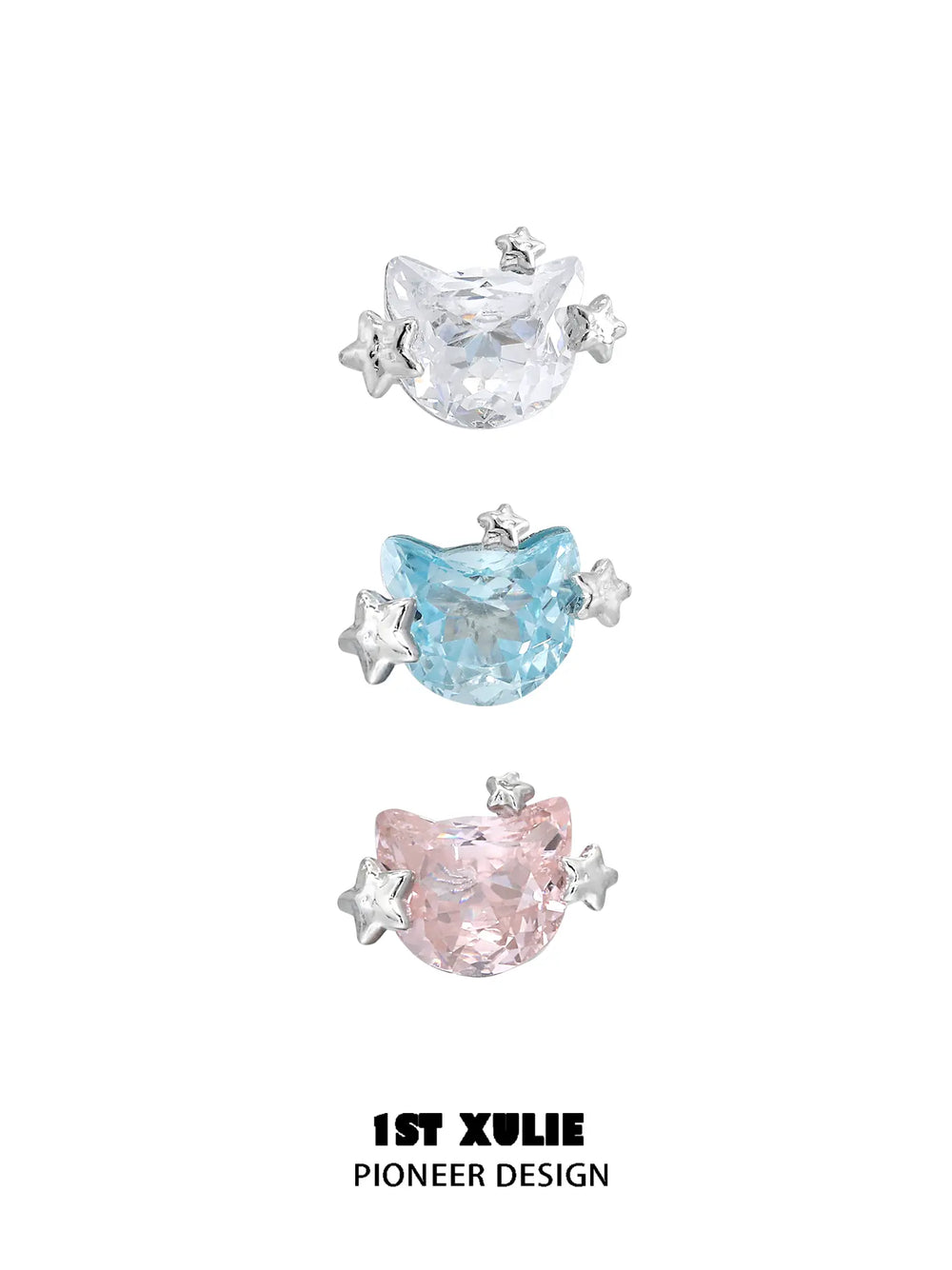 1ST XULIE Jewelry "Rainbow Cat" Sparkling Zirconia Cat Stud Earrings in 925 Sterling Silver - Lifestyle Shot