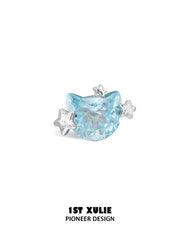 1ST XULIE Jewelry "Rainbow Cat" Sparkling Zirconia Cat Stud Earrings in 925 Sterling Silver - Texture Detail