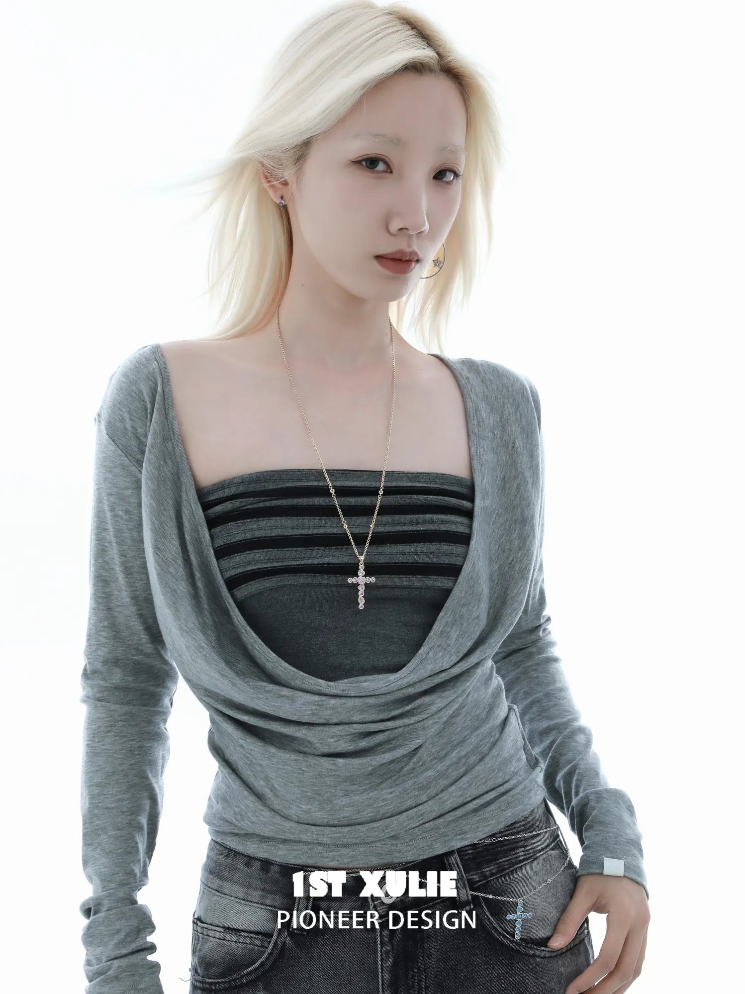 1ST XULIE Jewelry "Starfall" Statement Zirconia Cross Pendant Necklace - Angle 1