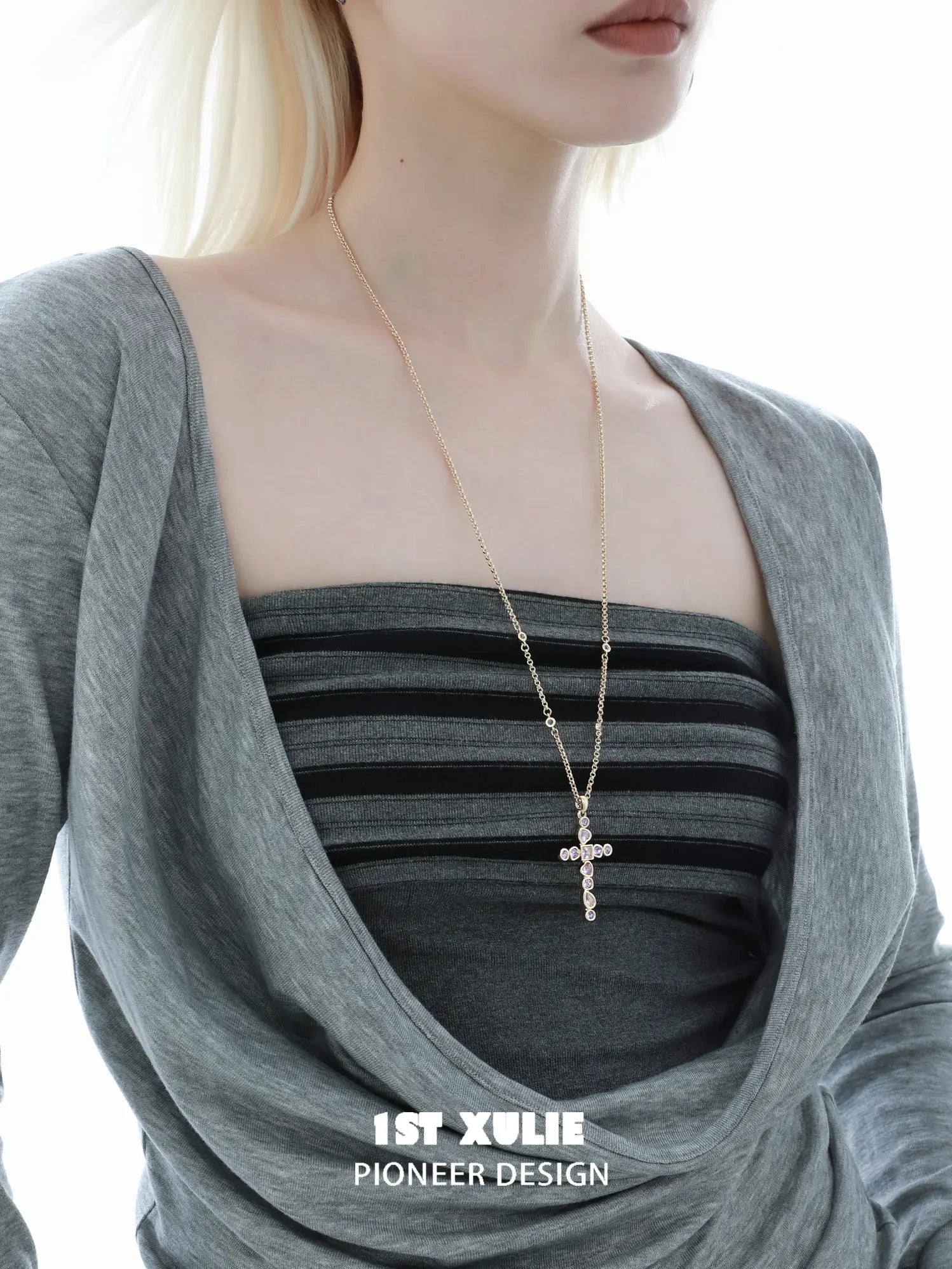 "Starfall" Statement Zirconia Cross Pendant Necklace - Image 11