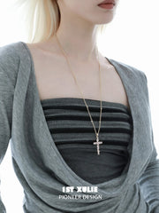 "Starfall" Statement Zirconia Cross Pendant Necklace - Image 11
