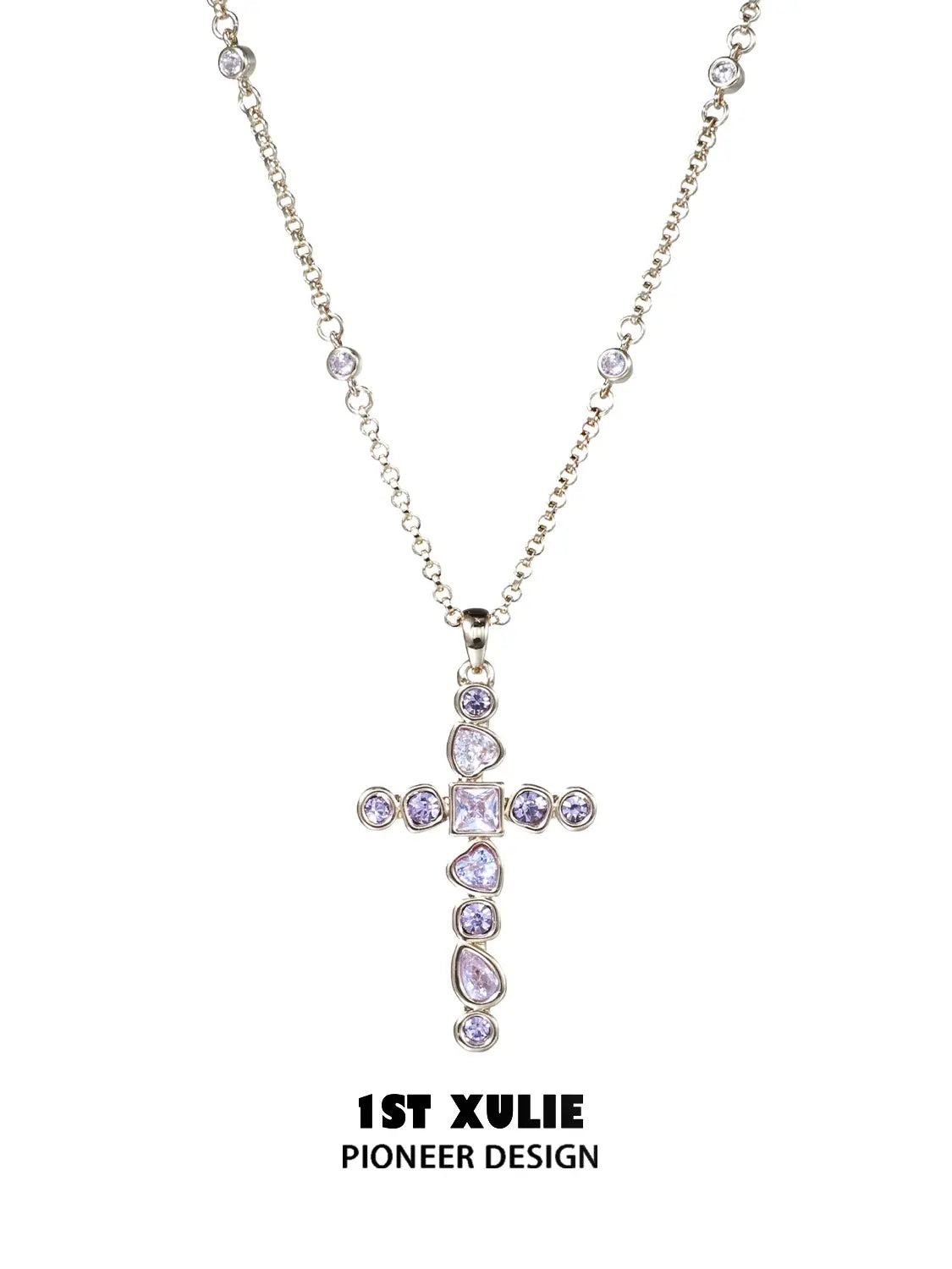 1ST XULIE Jewelry "Starfall" Statement Zirconia Cross Pendant Necklace - Product View