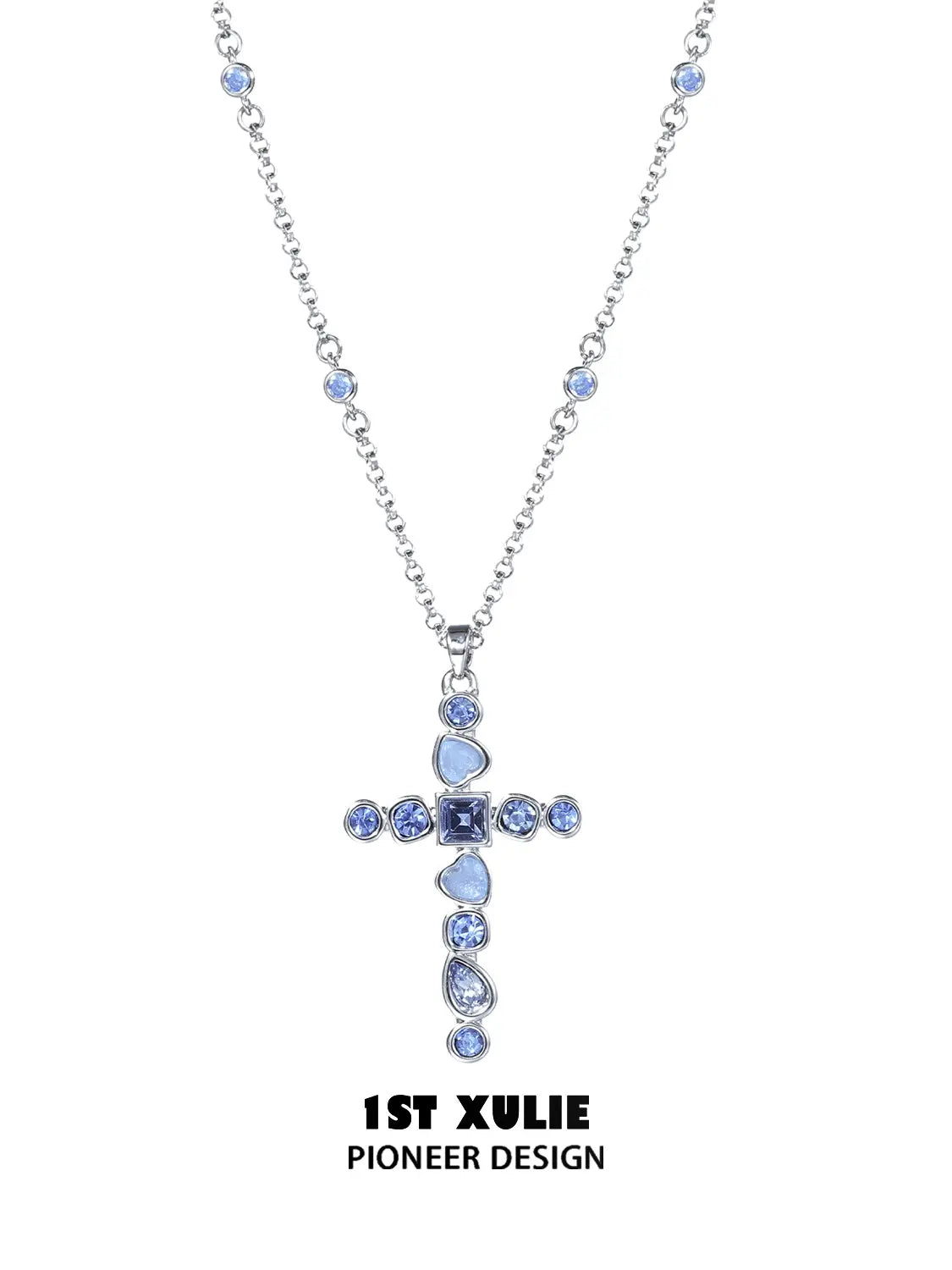 1ST XULIE Jewelry "Starfall" Statement Zirconia Cross Pendant Necklace - On Model