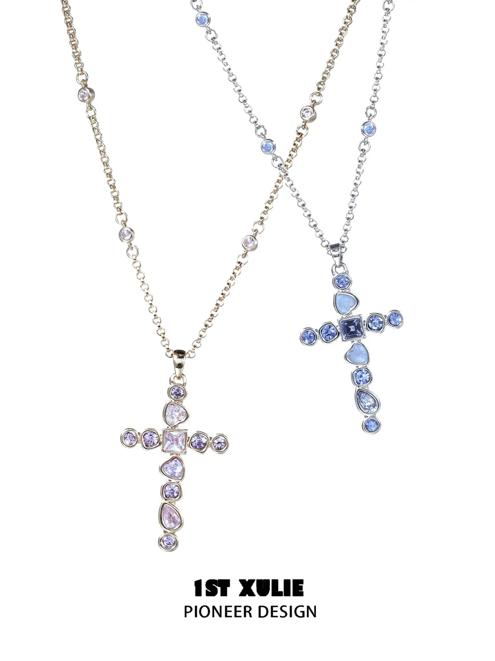1ST XULIE Jewelry "Starfall" Statement Zirconia Cross Pendant Necklace - Side View