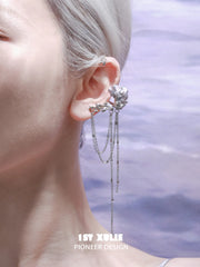 1ST XULIE Jewelry "THE SEA" Swimming Fish Dangle Ear Cuffs in Platinum Plated Brass - Fish Detail