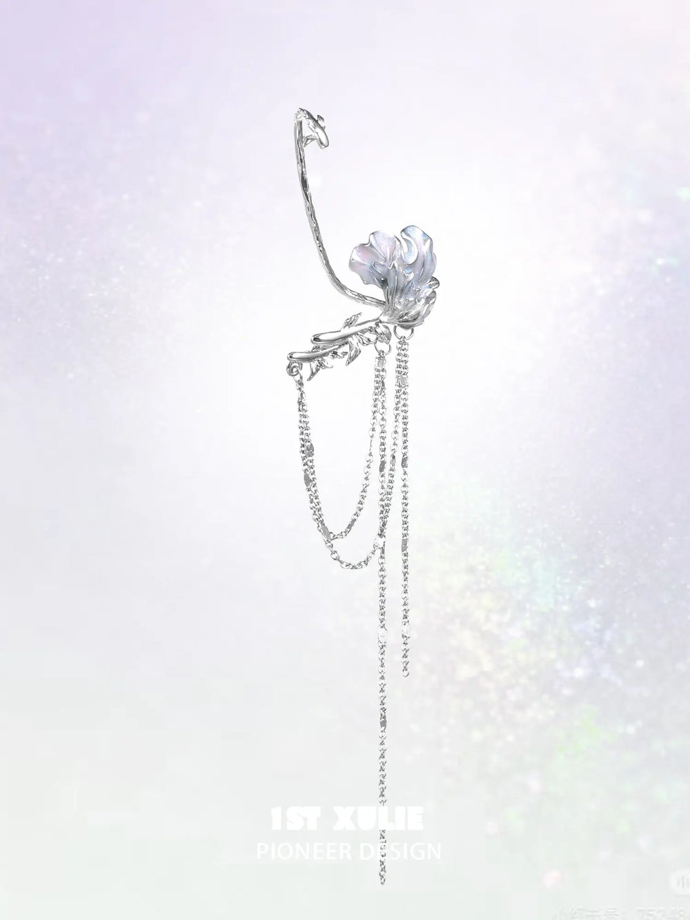 1ST XULIE Jewelry "THE SEA" Swimming Fish Dangle Ear Cuffs in Platinum Plated Brass - Product View