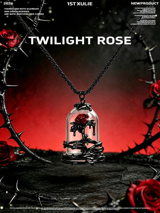 1ST XULIE Jewelry "TWILIGHT ROSE" Thermochromic Rose Bow Pendant Necklace in Black Gold Plated Brass - Detail Shot