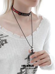 1ST XULIE Jewelry "TWILIGHT ROSE" Thermochromic Rose Bow Pendant Necklace in Black Gold Plated Brass - On Model