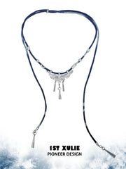 1ST XULIE Jewelry "MIAO" Tie-Dye Cotton Rope Statement Pendant Necklace in Platinum Plated Brass - Lifestyle Shot