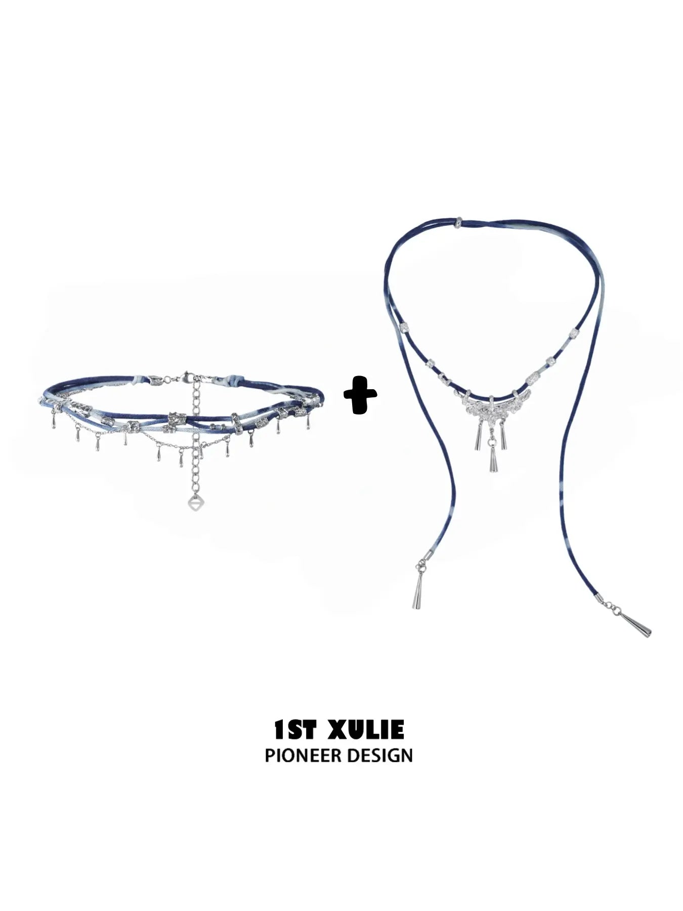 1ST XULIE Jewelry "MIAO" Tie-Dye Cotton Rope Statement Pendant Necklace in Platinum Plated Brass - Side View