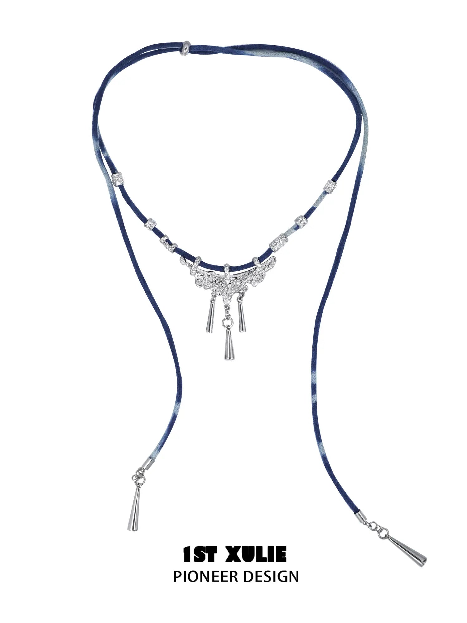 1ST XULIE Jewelry "MIAO" Tie-Dye Cotton Rope Statement Pendant Necklace in Platinum Plated Brass - Texture