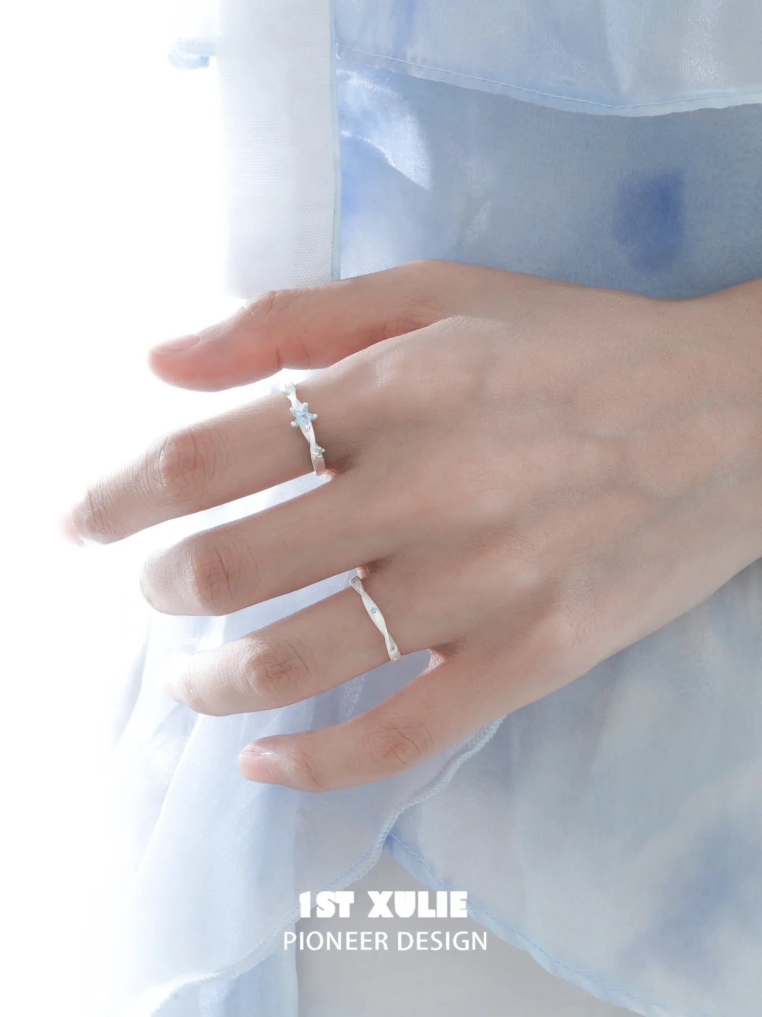 1ST XULIE Jewelry "Silver Angel" Twisted Zirconia Starlight Ring in 925 Sterling Silver - Lifestyle Shot