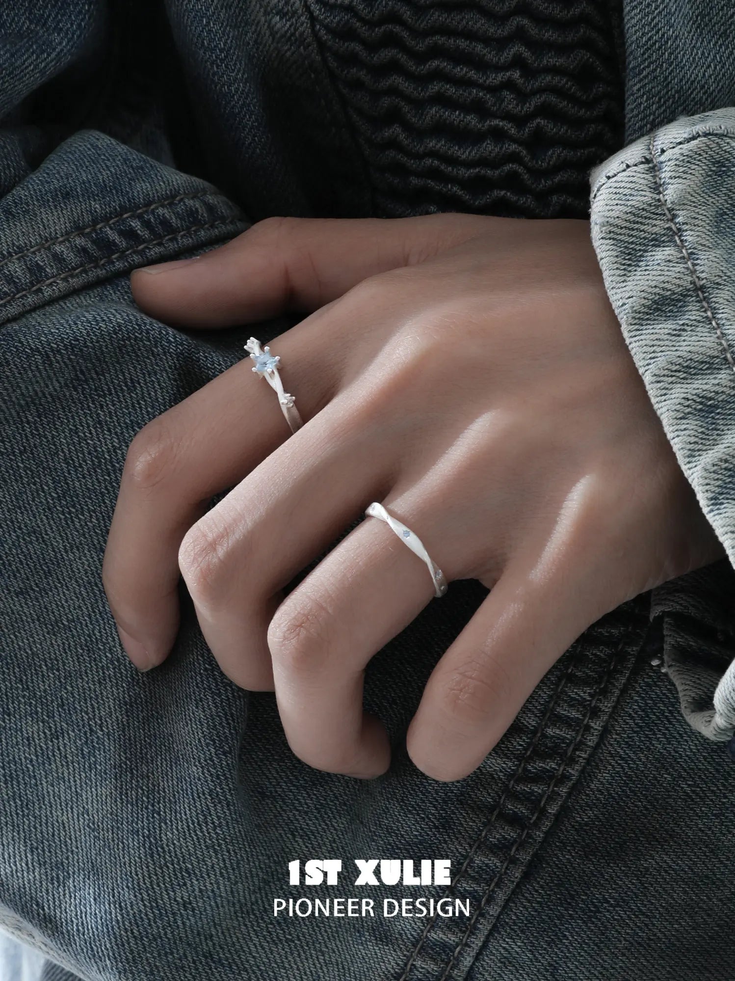 1ST XULIE Jewelry "Silver Angel" Twisted Zirconia Starlight Ring in 925 Sterling Silver - On Model