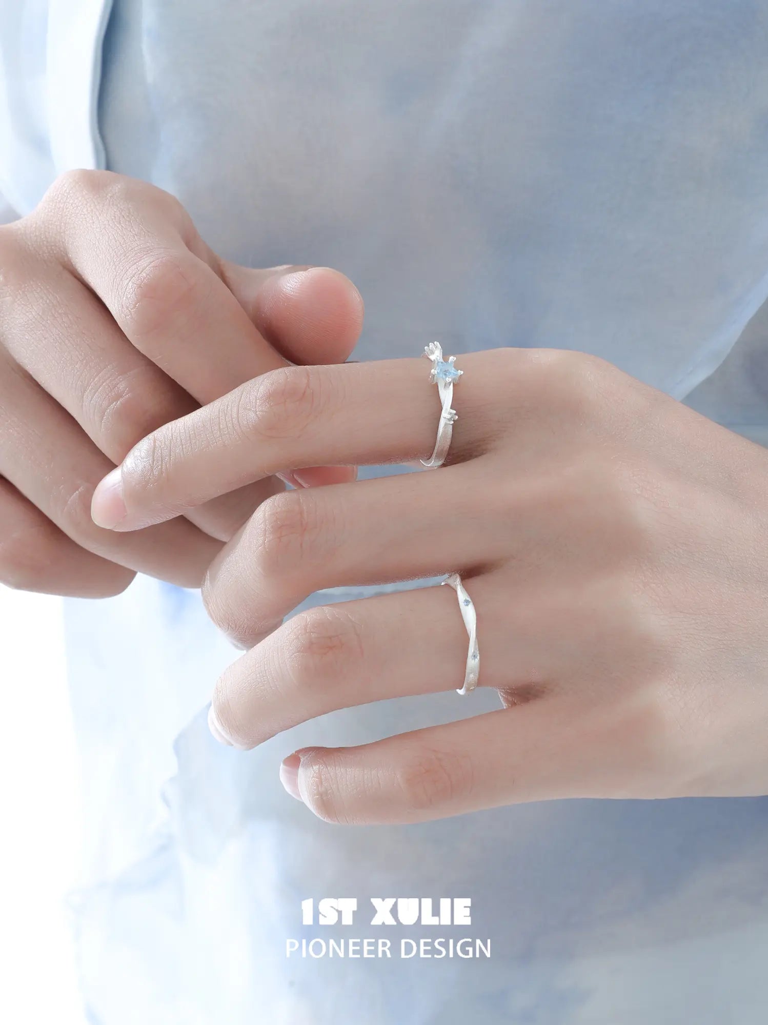 1ST XULIE Jewelry "Silver Angel" Twisted Zirconia Starlight Ring in 925 Sterling Silver - Texture View