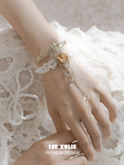1ST XULIE Jewelry "Lace Rose" Victorian Lace Rose Tassel Charm Bracelet in 18K Gold Plated - On Model